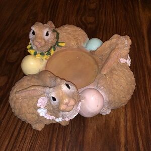 ☀Easter bunny rabbits candle plant holder